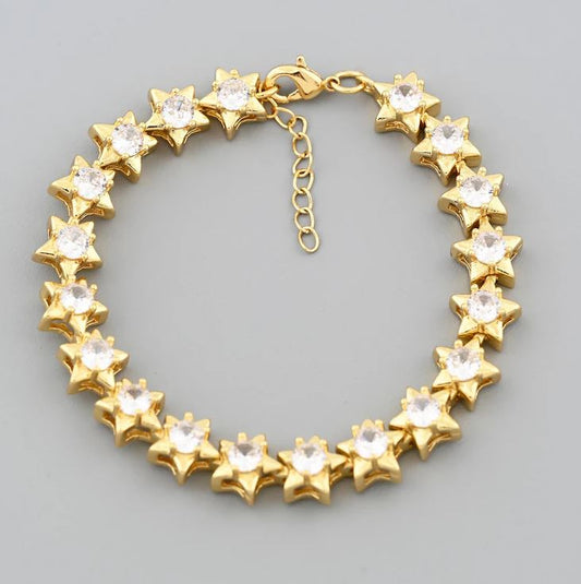 Stunning 18K Gold Filled Star Design Bracelet With White Zircon Accents