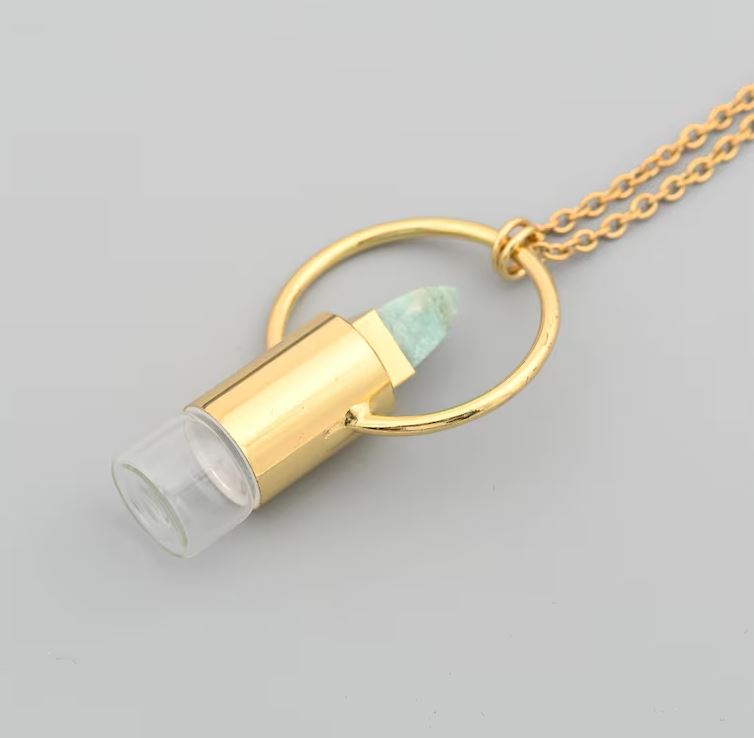 Amazonite Essential Oil Necklace, 18K Gold Filled Perfume Bottle Pendant